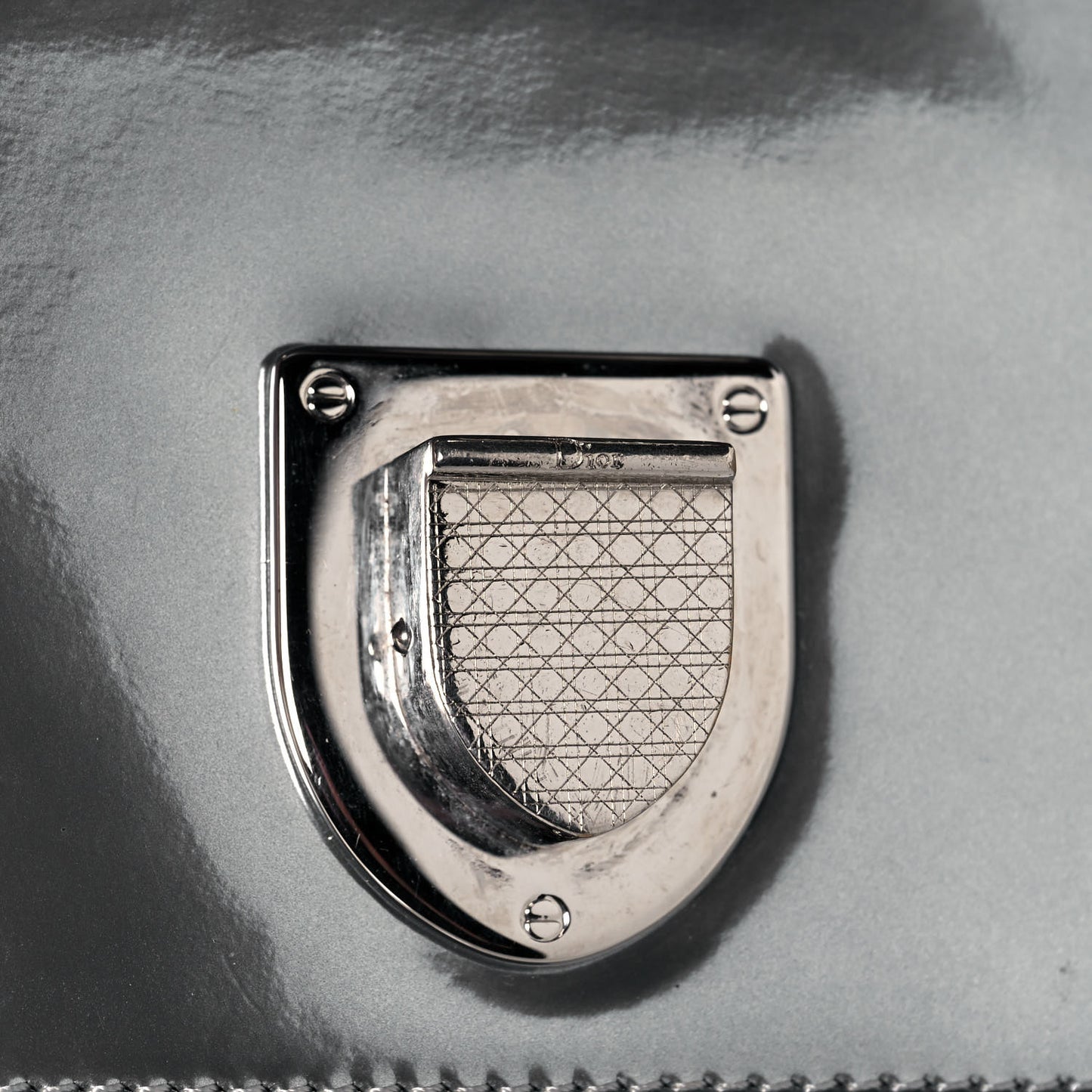 Metallic Patent Micro-Cannage Small Diorama Flap Bag Silver