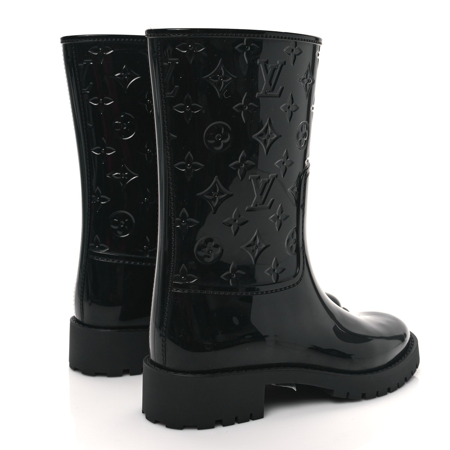 Louis Vuitton Rubber Embossed Monogram Drops Flat Half Boots 37 Black 4 of 7