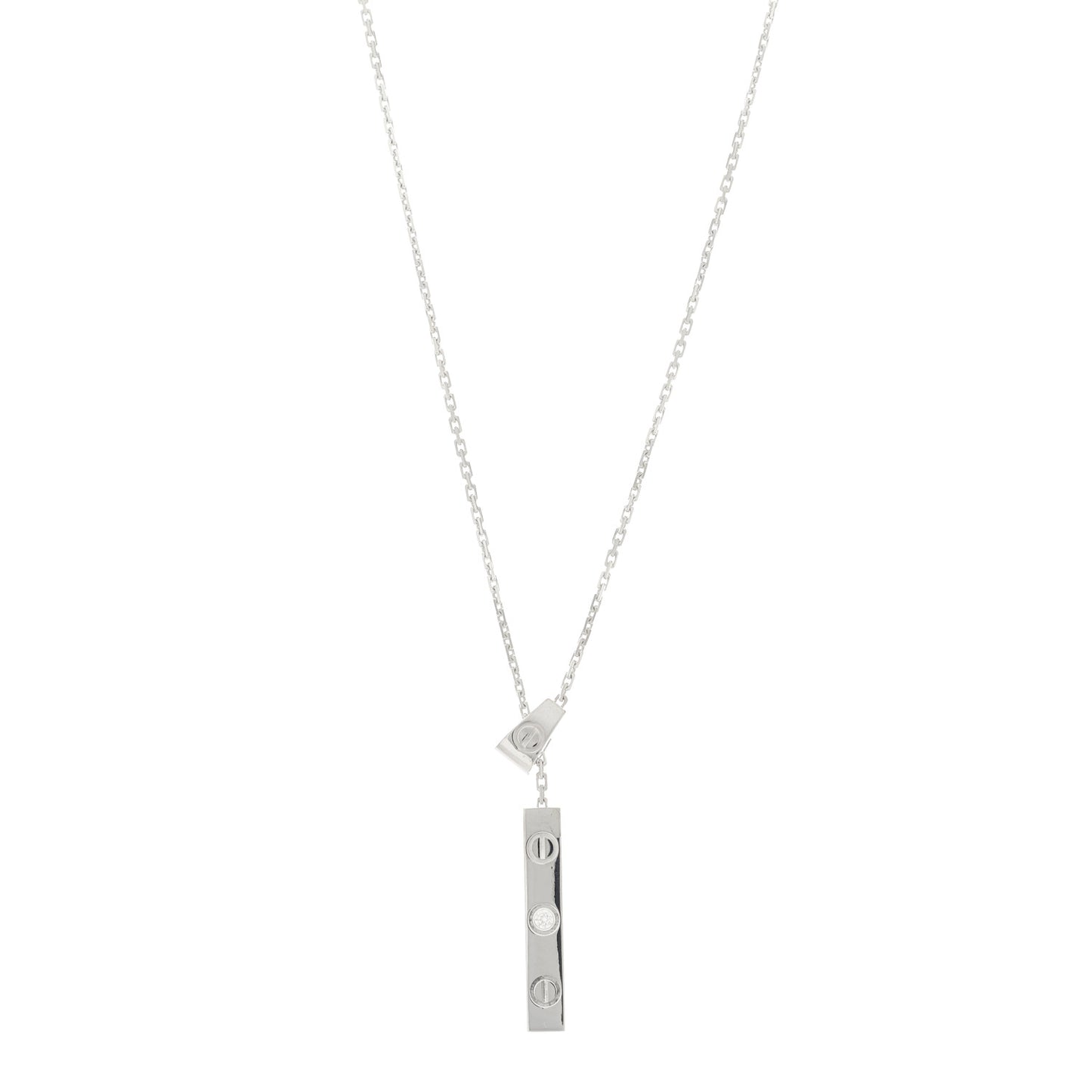 18K White Gold Diamond LOVE Lariat Necklace
