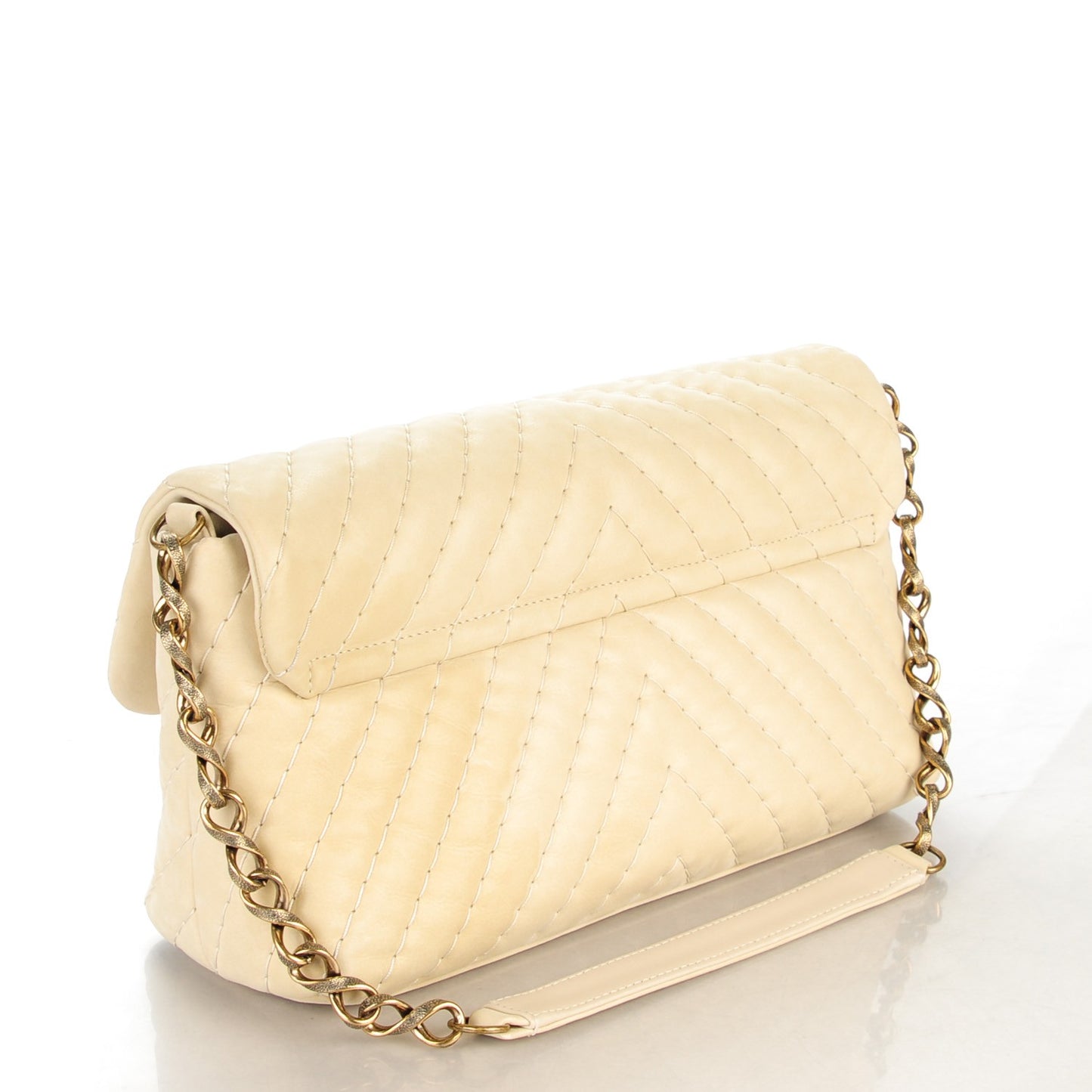 Iridescent Calfskin Surpique Chevron Jumbo Flap Light Beige