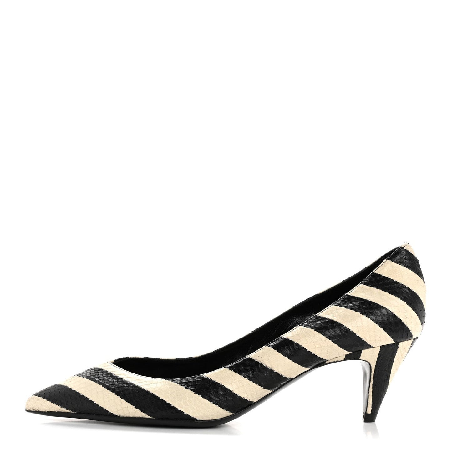 Elaphe Snakeskin Striped Kiki Kitten Heel Pumps 38.5 Black Off White