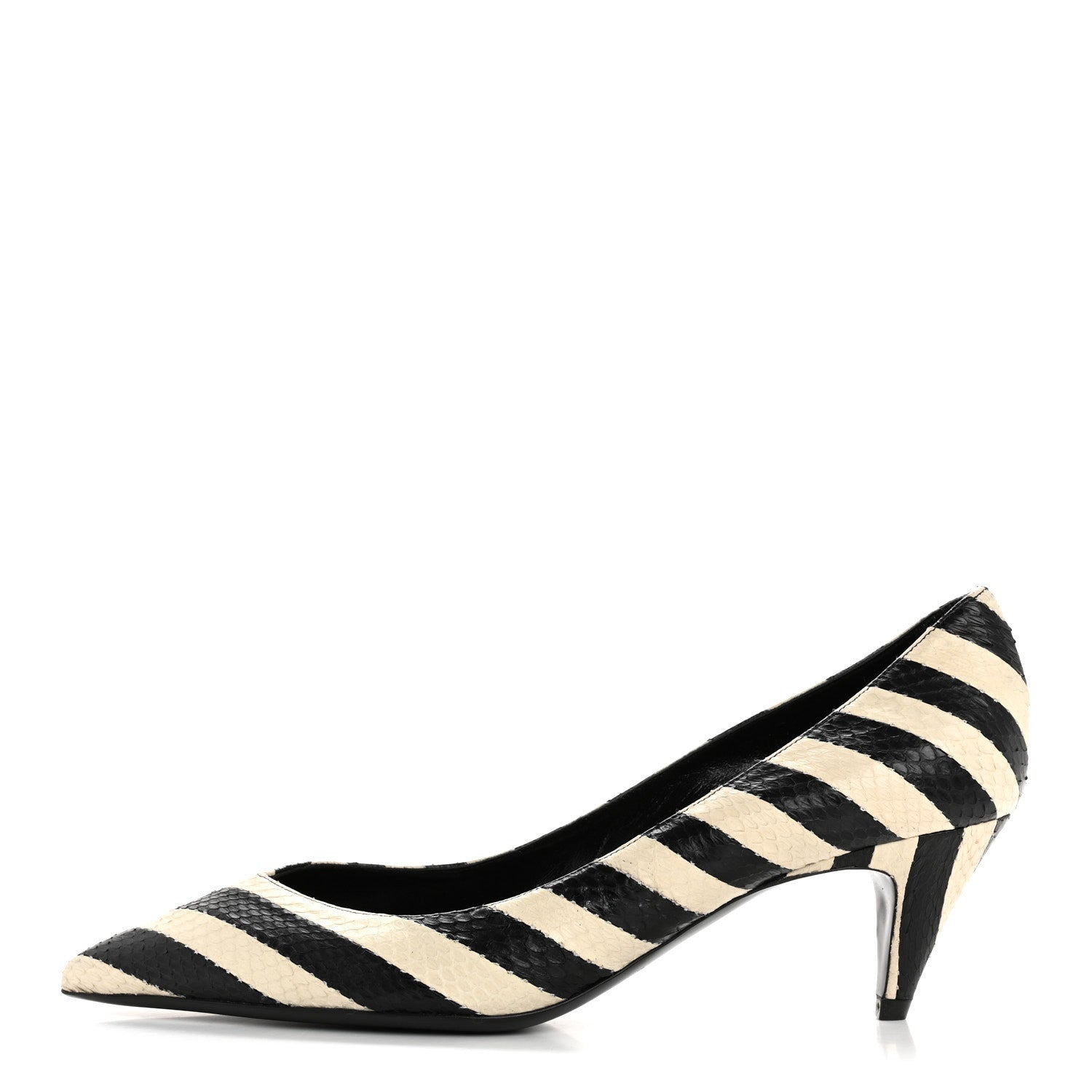 Saint Laurent Elaphe Snakeskin Striped Kiki Kitten Heel Pumps 38.5 Black Off White 1 of 7