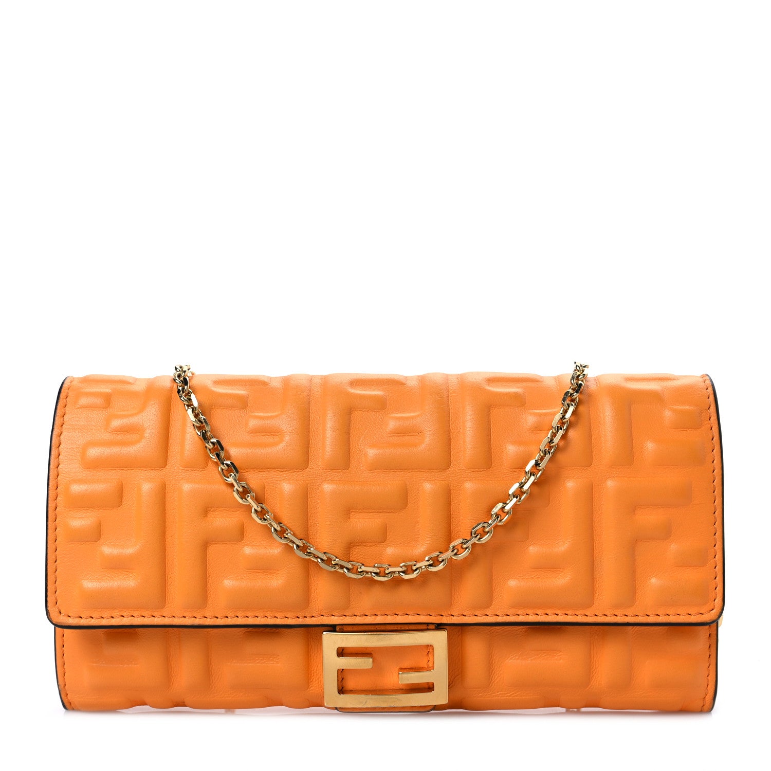 Fendi Nappa Matisse FF Embossed Continental Wallet on Chain Clementine 1 of 7