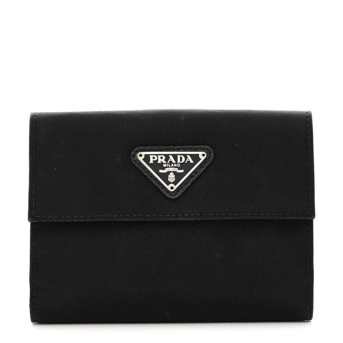 Tessuto Nylon Saffiano Tri-Fold Compact Wallet Black
