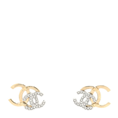 Chanel Crystal Double CC Earrings Gold Silver 1 of 4