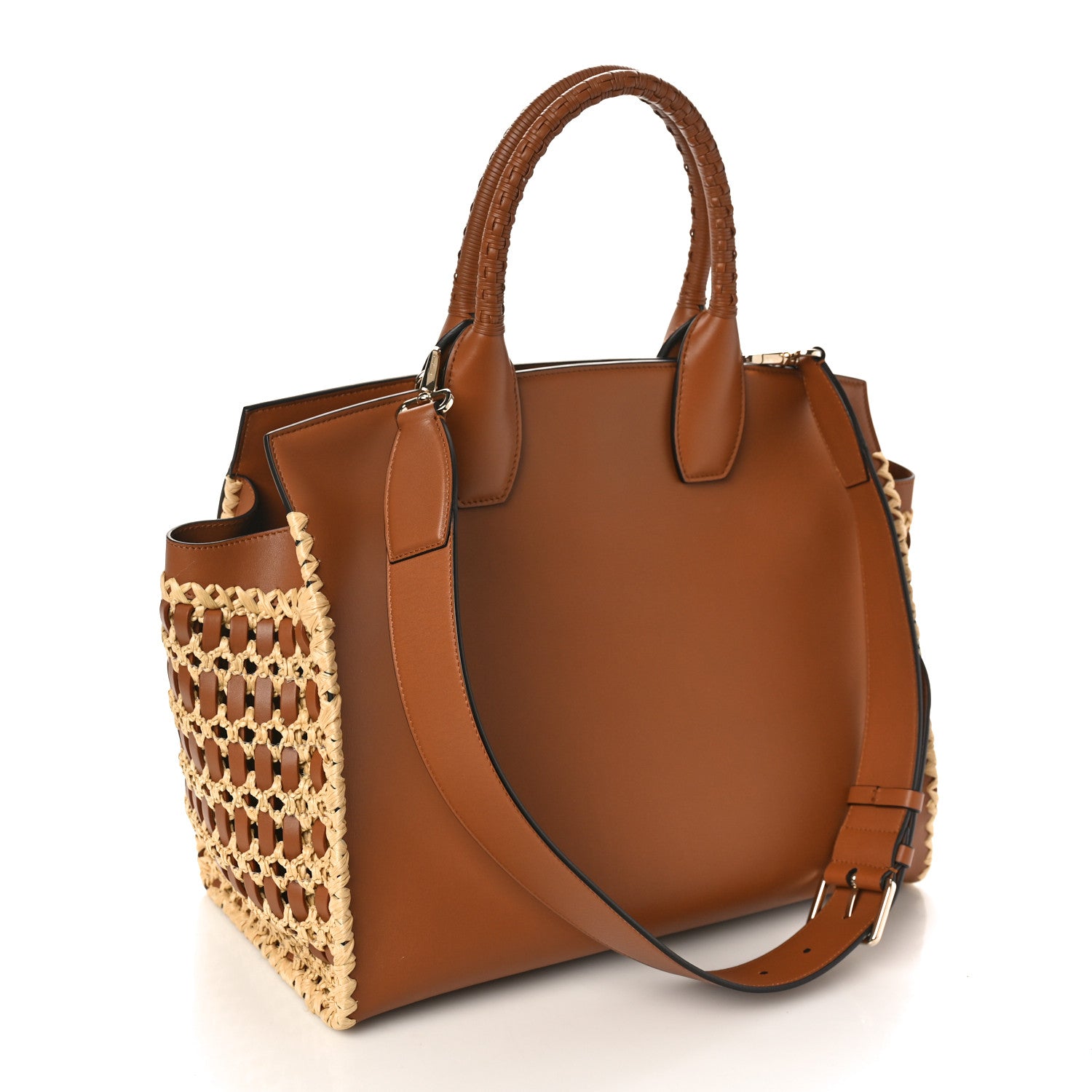 Salvatore Ferragamo Calfskin Raffia Woven Large The Studio Bag Sella 4 of 11