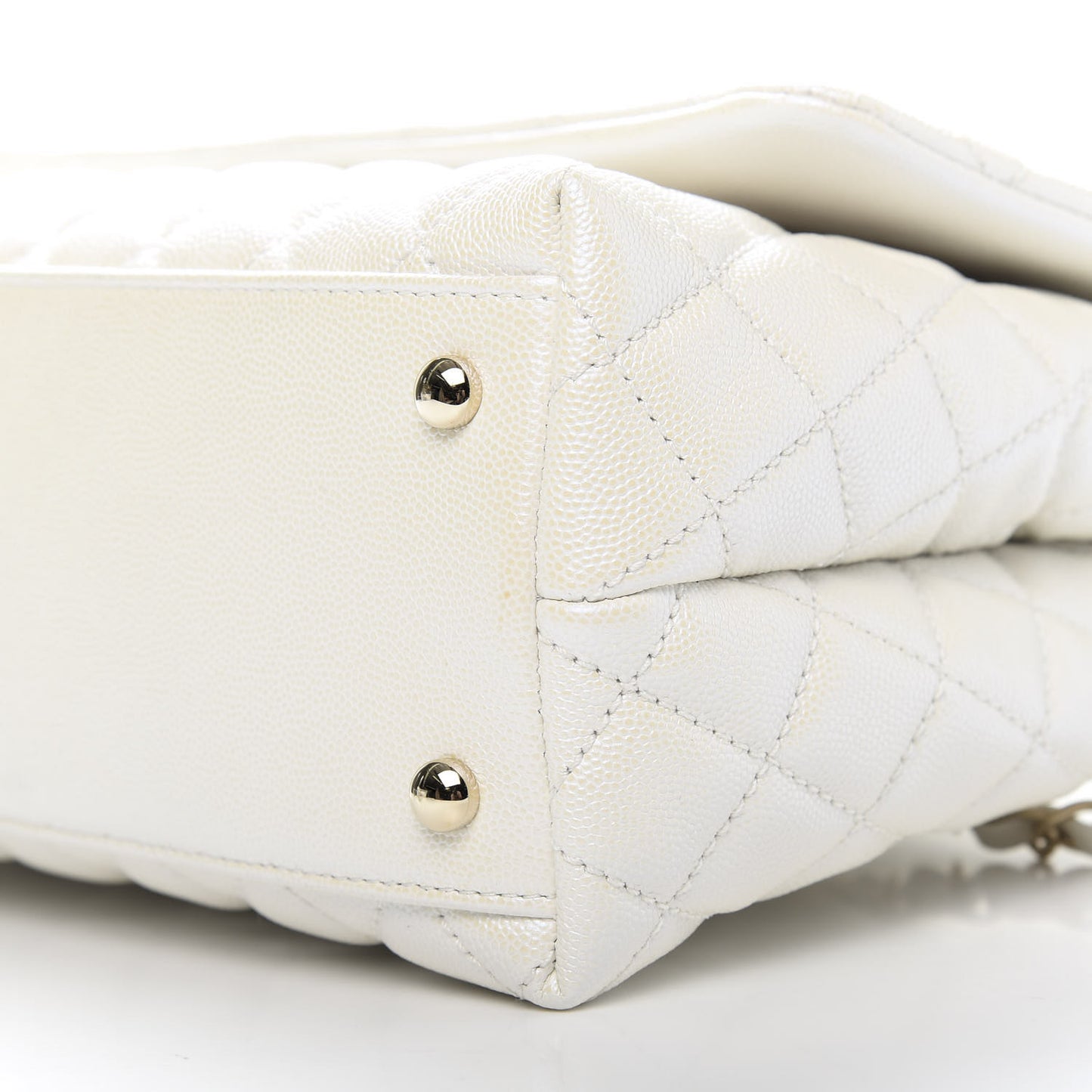 Iridescent Caviar Quilted Small Coco Handle Flap White