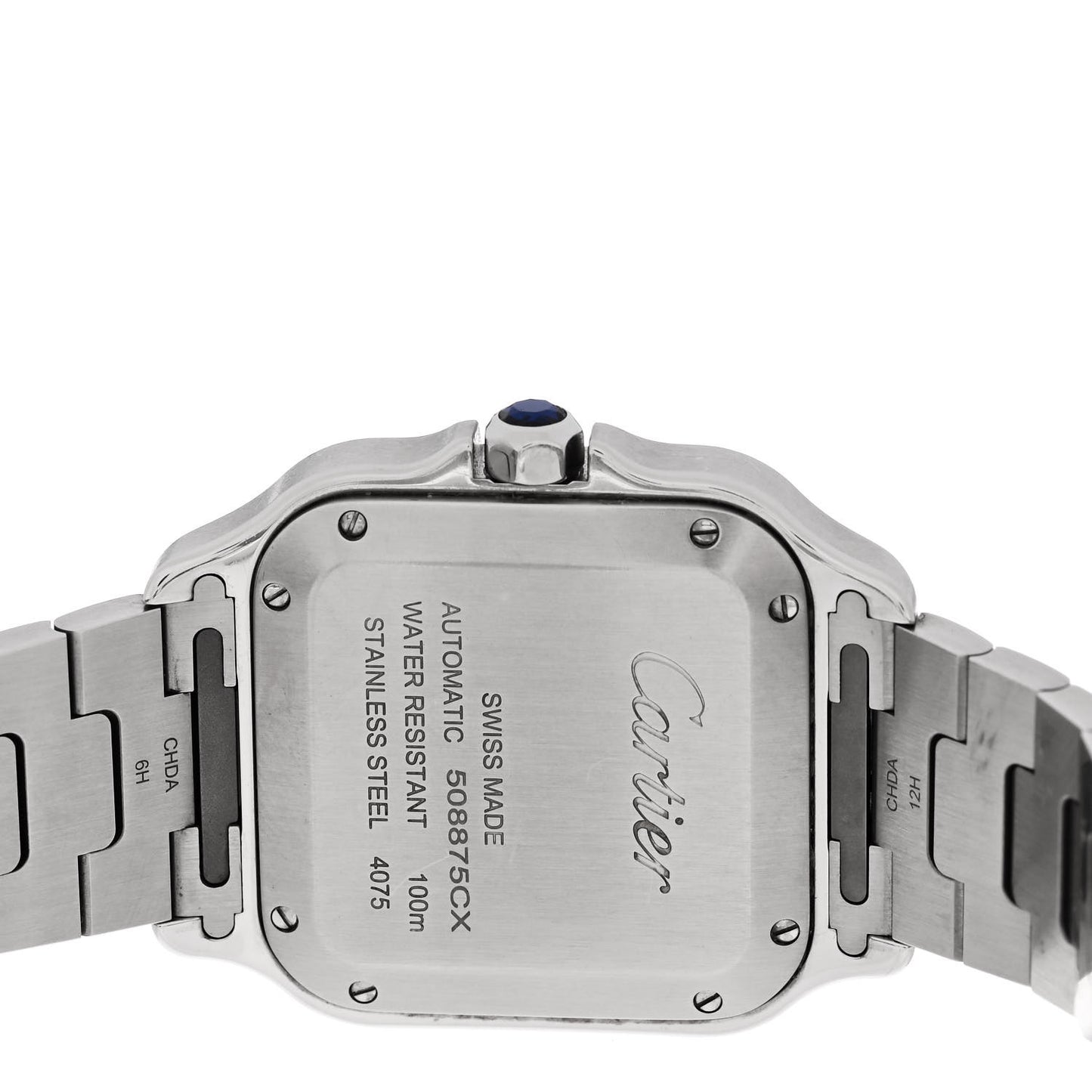 Stainless Steel 18K Yellow Gold Diamond Pave Bezel 35mm Santos de Cartier Automatic Watch