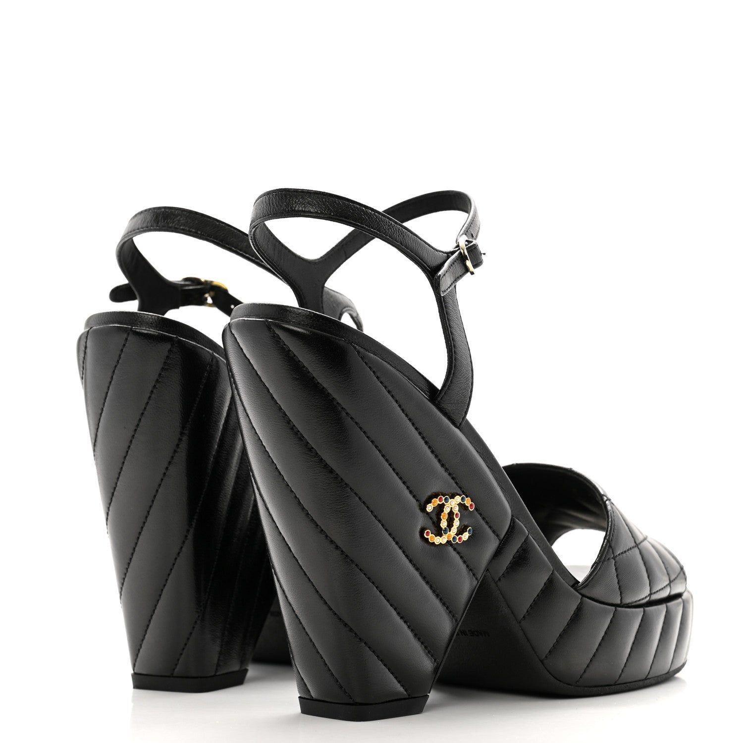 Chanel Shiny Lambskin Quilted Platform Sandals 39 Black 5 of 12