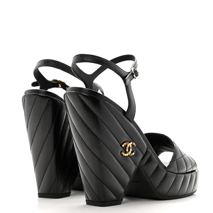 Chanel Shiny Lambskin Quilted Platform Sandals 39 Black 5 of 12
