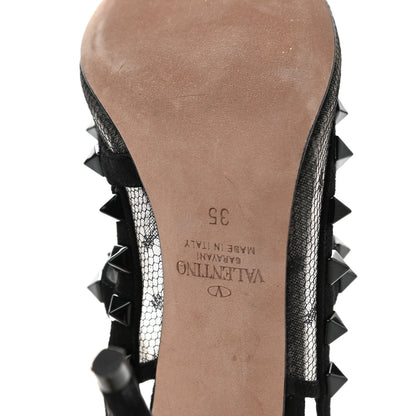 Valentino Garavani Mesh Point d'Esprit Suede Rockstud Ankle Strap 100mm Pumps 35 Black 6 of 8