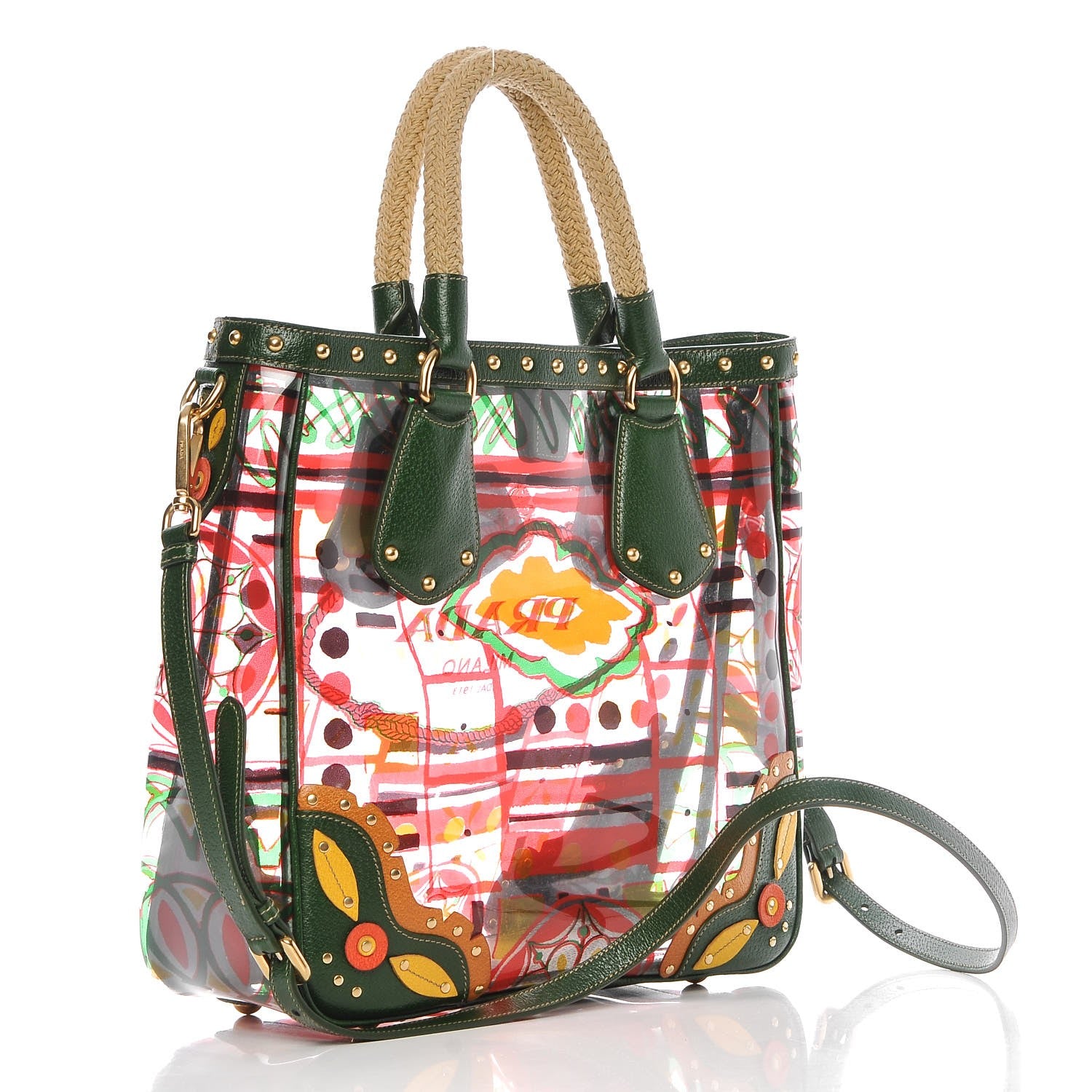 Prada Plexiglass Printed Shopping Tote Larice 5 of 11