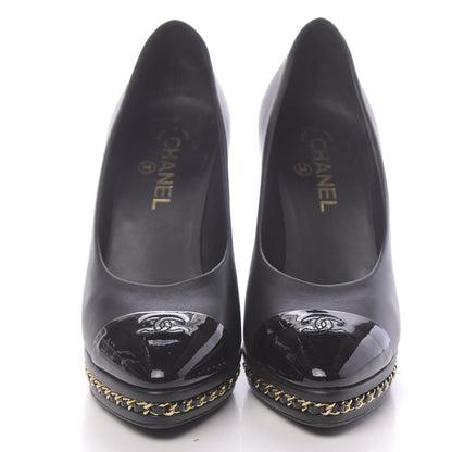 Chanel Lambskin Patent CC Cap Toe Platform Chain Pumps 40 Black 2 of 9