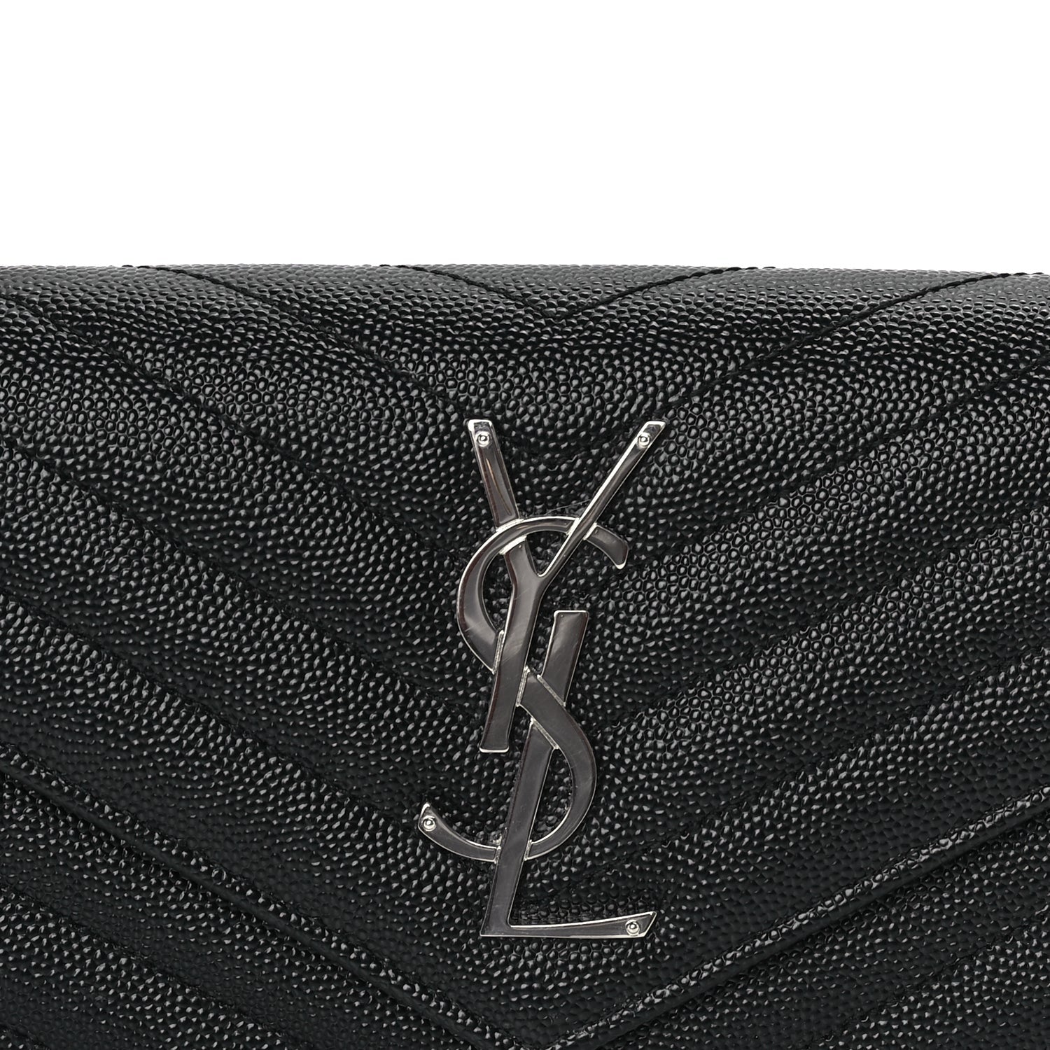 Saint Laurent Grain De Poudre Matelasse Chevron Monogram Flap Wallet Black 2 of 7