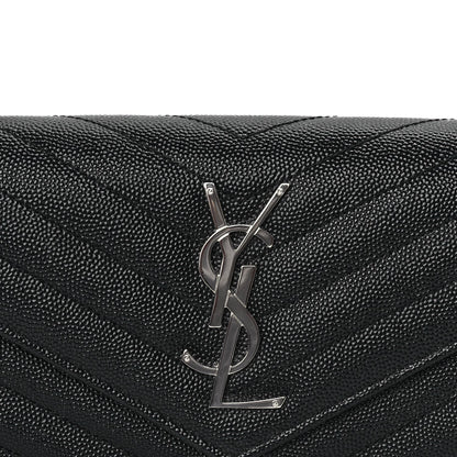 Saint Laurent Grain De Poudre Matelasse Chevron Monogram Flap Wallet Black 2 of 7
