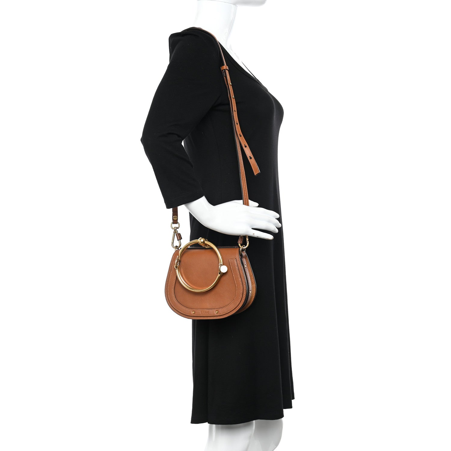 Chloe Calfskin Suede Small Nile Bracelet Bag Caramel 2 of 11