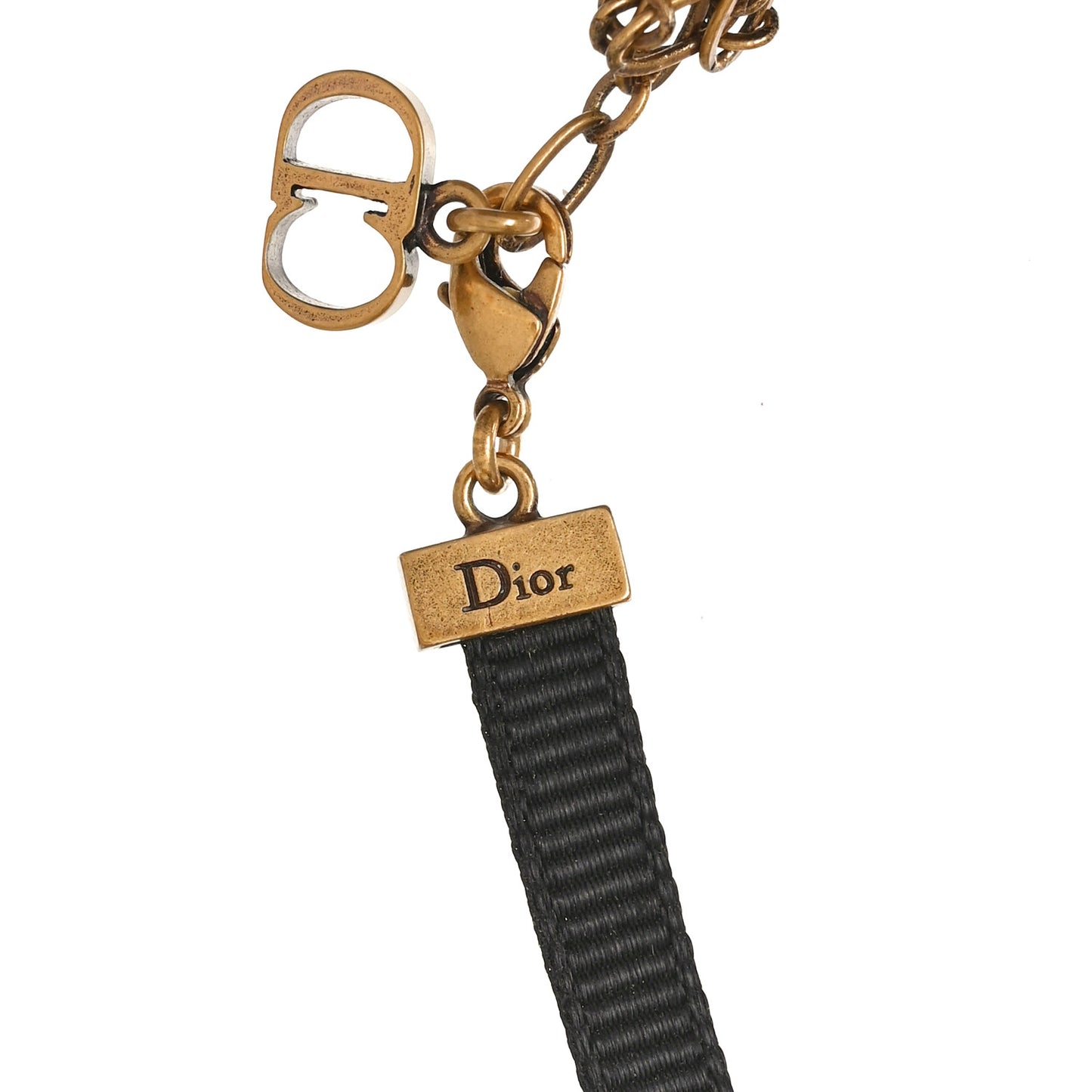 Grosgrain Ribbon Dior Logo Choker Necklace Black