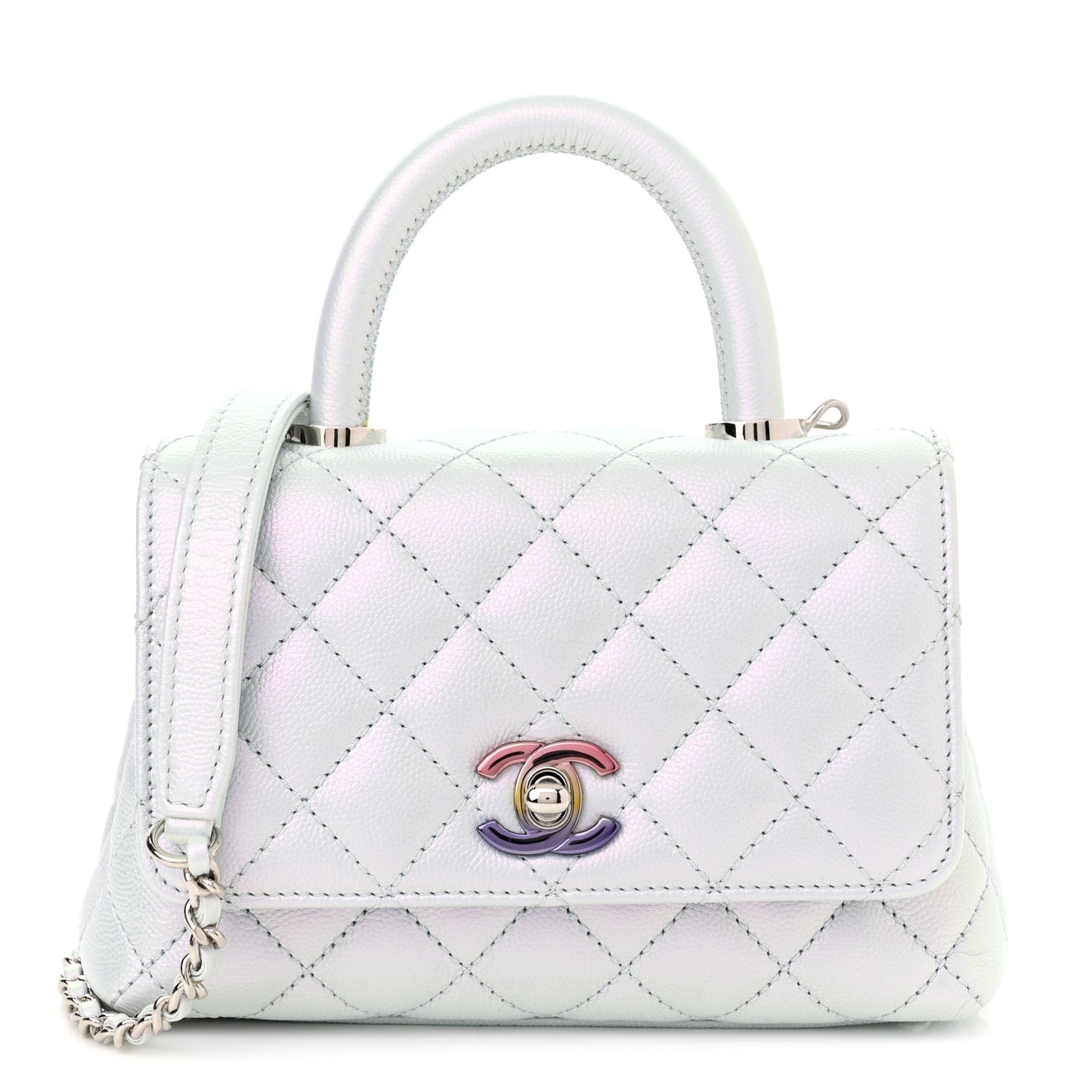 Iridescent Caviar Quilted Extra Mini Coco Handle Flap Light Blue