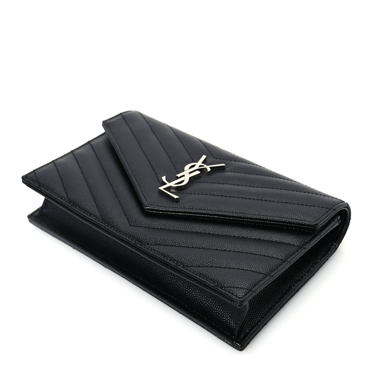 Grain De Poudre Matelasse Chevron Monogram Envelope Chain Wallet  Black