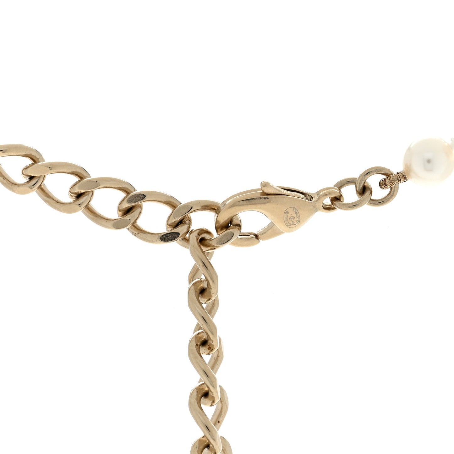 Pearl Crystal CC Necklace Gold White