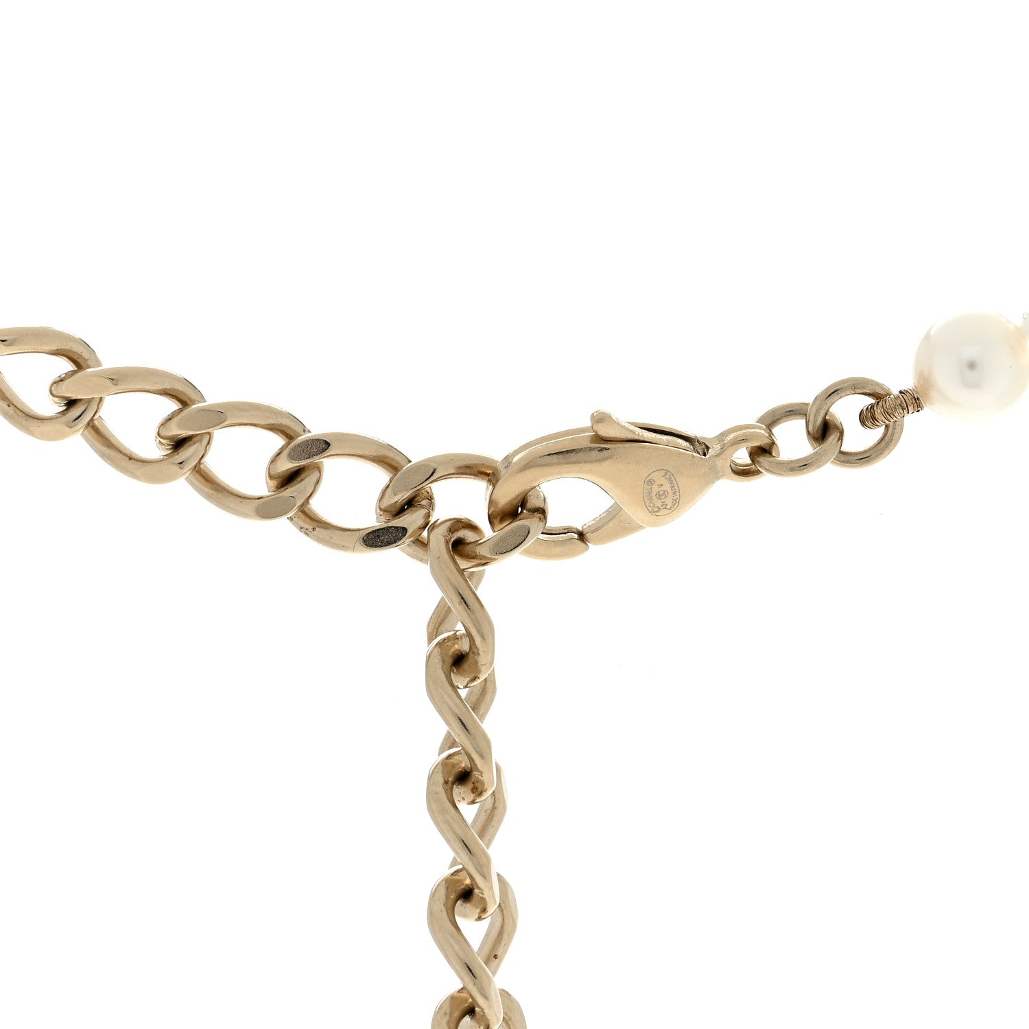 Chanel Pearl Crystal CC Necklace Gold White 4 of 5