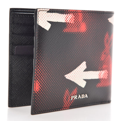 Prada Saffiano Stampato Rabbit Print Bi-Fold Compact Wallet Black White 3 of 7