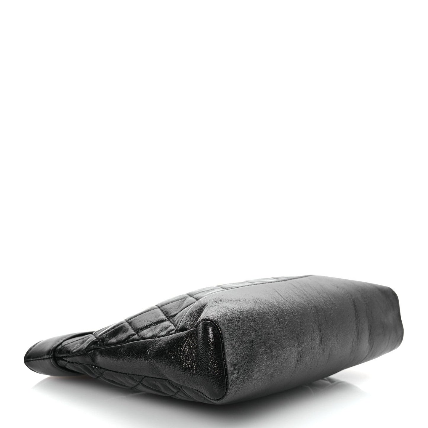 Shiny Crumpled Calfskin Quilted Mini 31 Shopping Bag Black