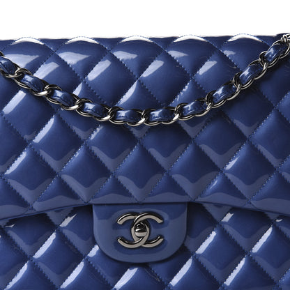 Chanel Patent Quilted Jumbo Double Flap Blue 12 of 13