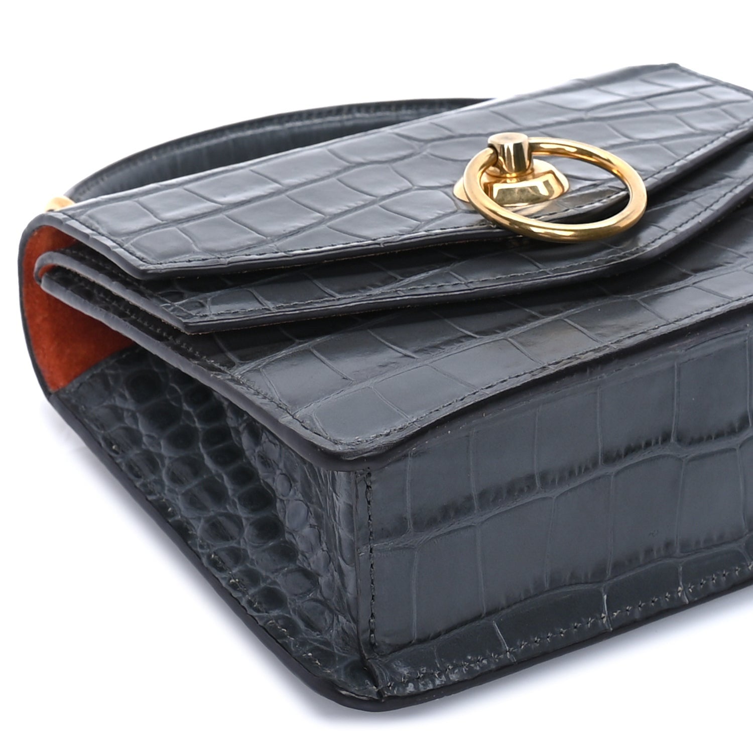 Mulberry Calfskin Crocodile Embossed Small Harlow Satchel Dark Grey 7 of 7