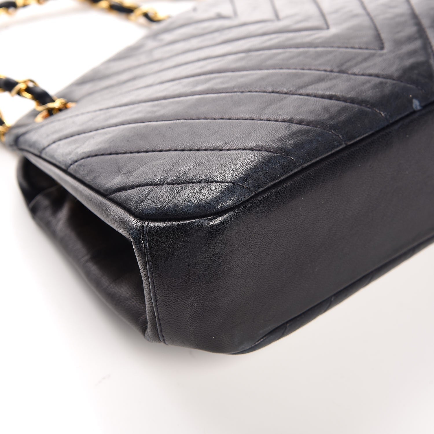 Chanel Vintage Lambskin Chevron Quilted Frame Shoulder Bag Navy 10 of 13