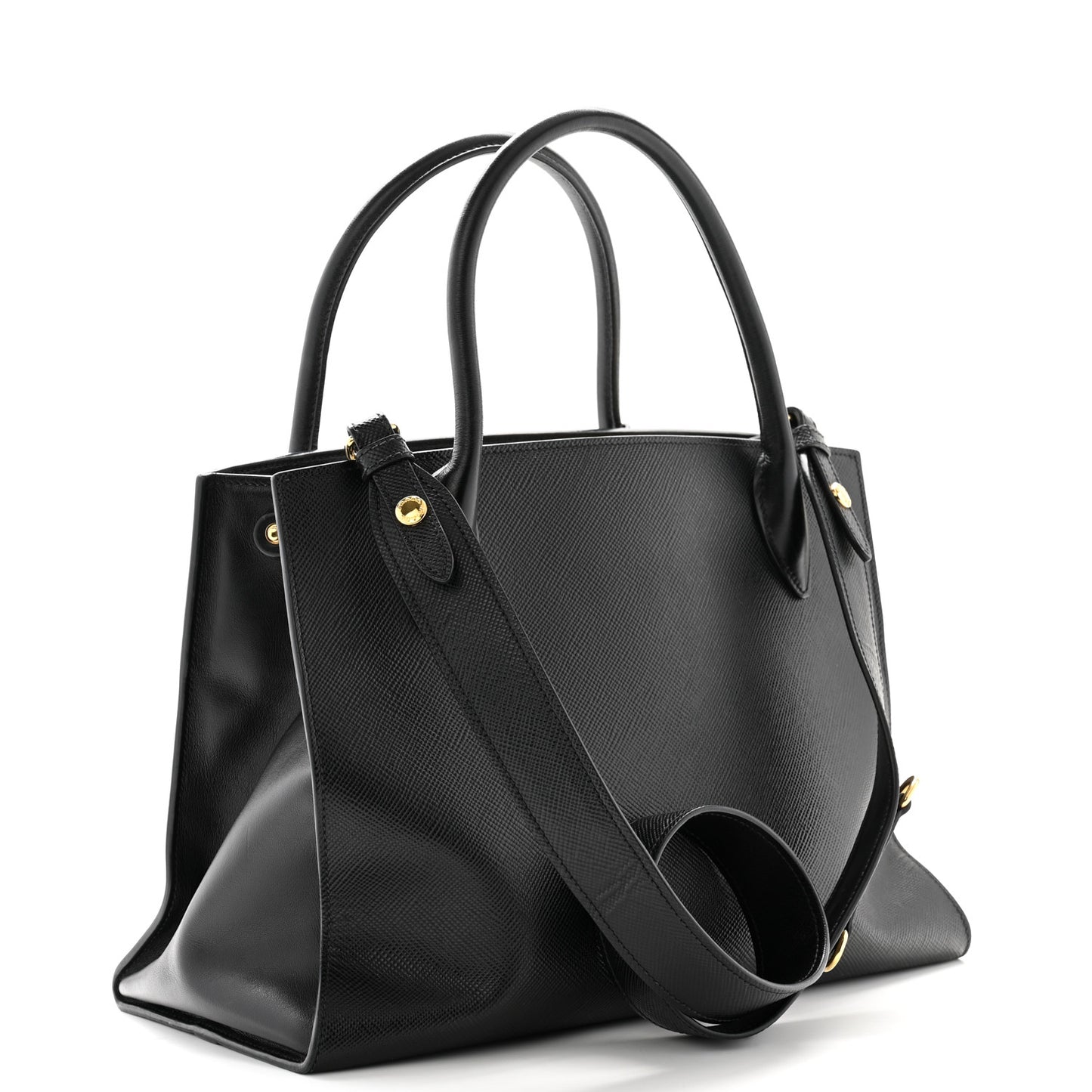 Saffiano Cuir Calfskin Medium Monochrome Top Handle Tote Black
