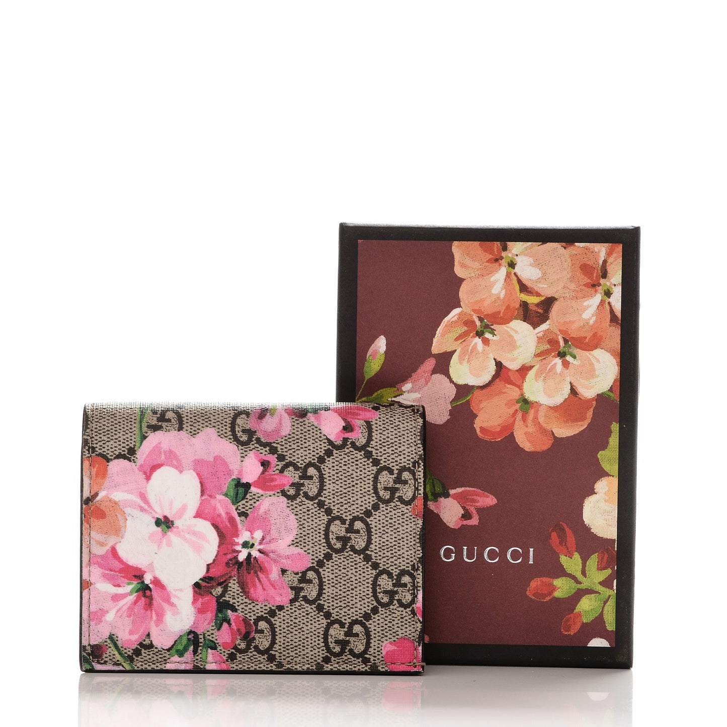 GG Supreme Monogram Blooms Card Case Beige Multicolor Dry Rose