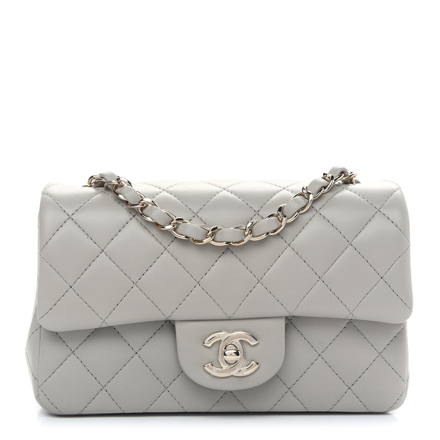 Lambskin Quilted Mini Rectangular Flap Grey