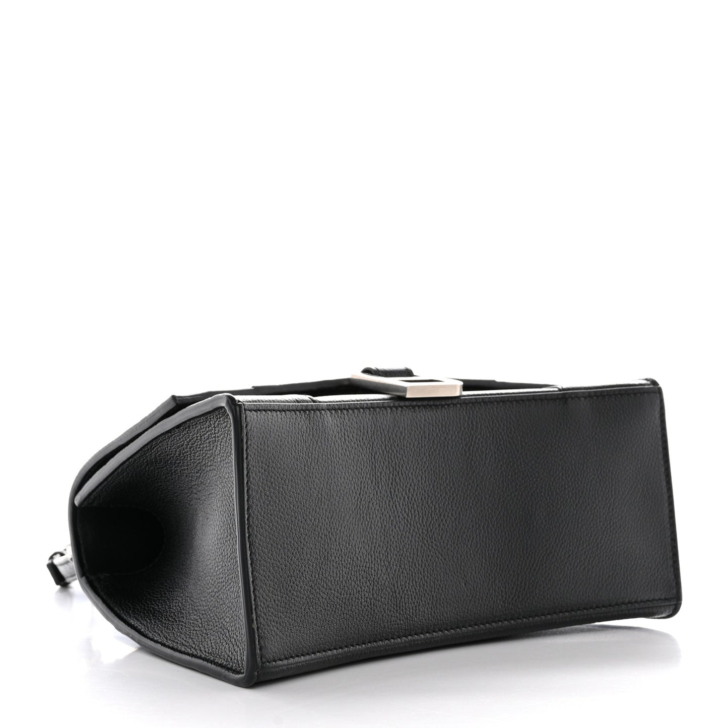 Grained Calfskin Small Hourglass Top Handle Bag Black