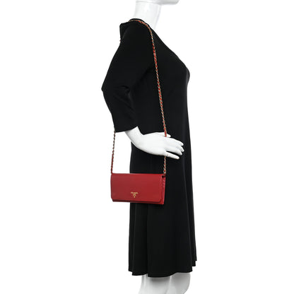 Prada Saffiano Metal Oro Chain Wallet Fuoco 2 of 11