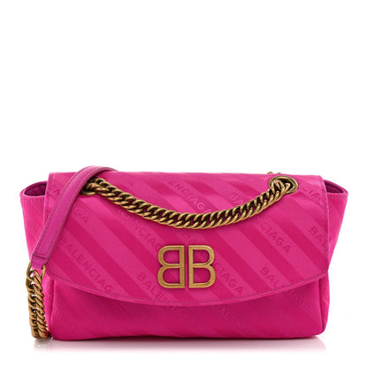Balenciaga Nylon Jacquard Diagonal Logo S BB Round Shoulder Bag Rose Magenta 1 of 7