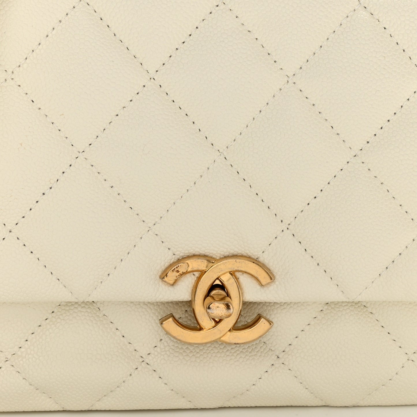 Shiny Caviar Quilted Large Chain Melody Flap White