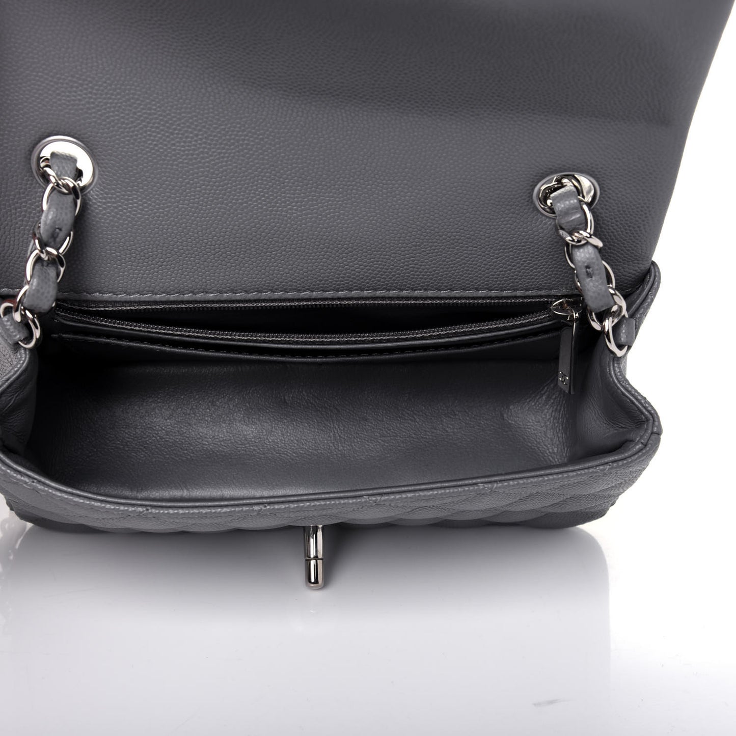 Caviar Quilted Mini Rectangular Flap Grey