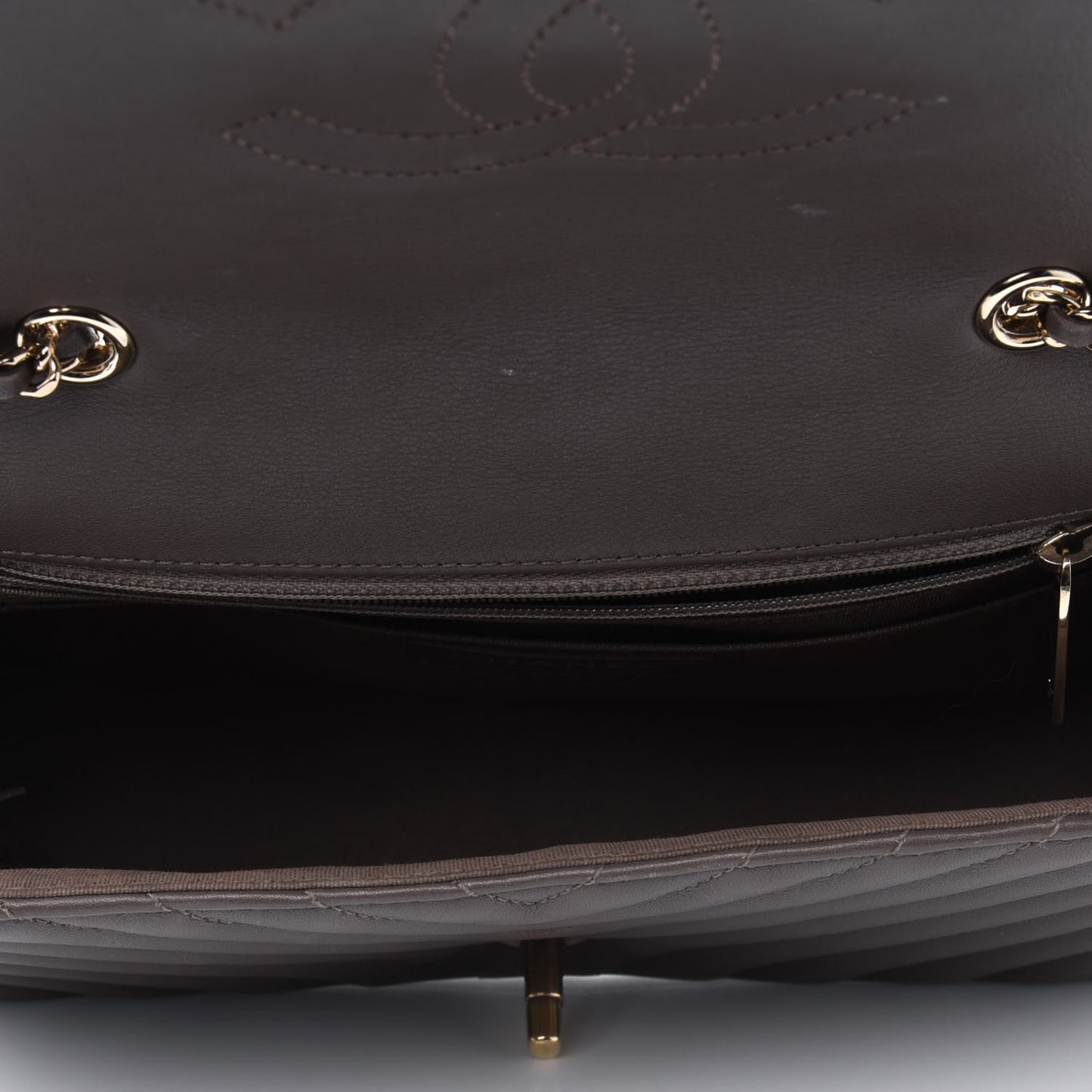 Calfskin Chevron Quilted Small Statement Flap Khaki