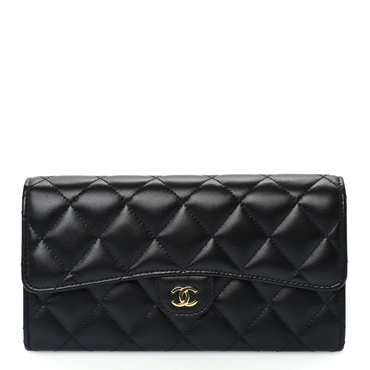 Chanel Lambskin Quilted Large Gusset Flap Wallet Black 1 of 7