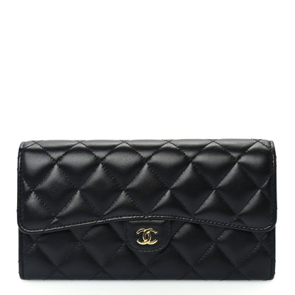 Chanel Lambskin Quilted Large Gusset Flap Wallet Black 1 of 7