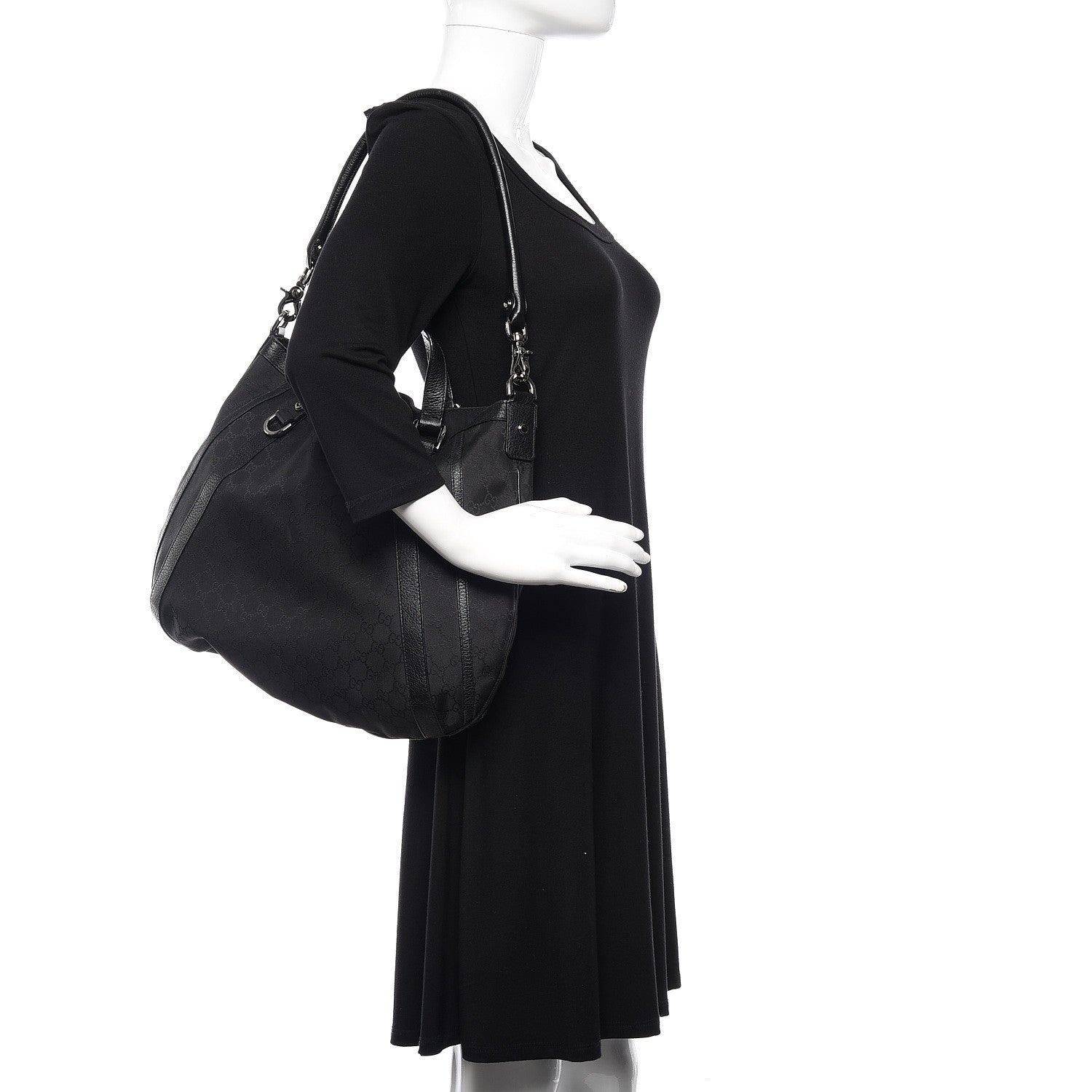 Gucci Nylon Monogram Medium Abbey Convertible Tote Black 2 of 10