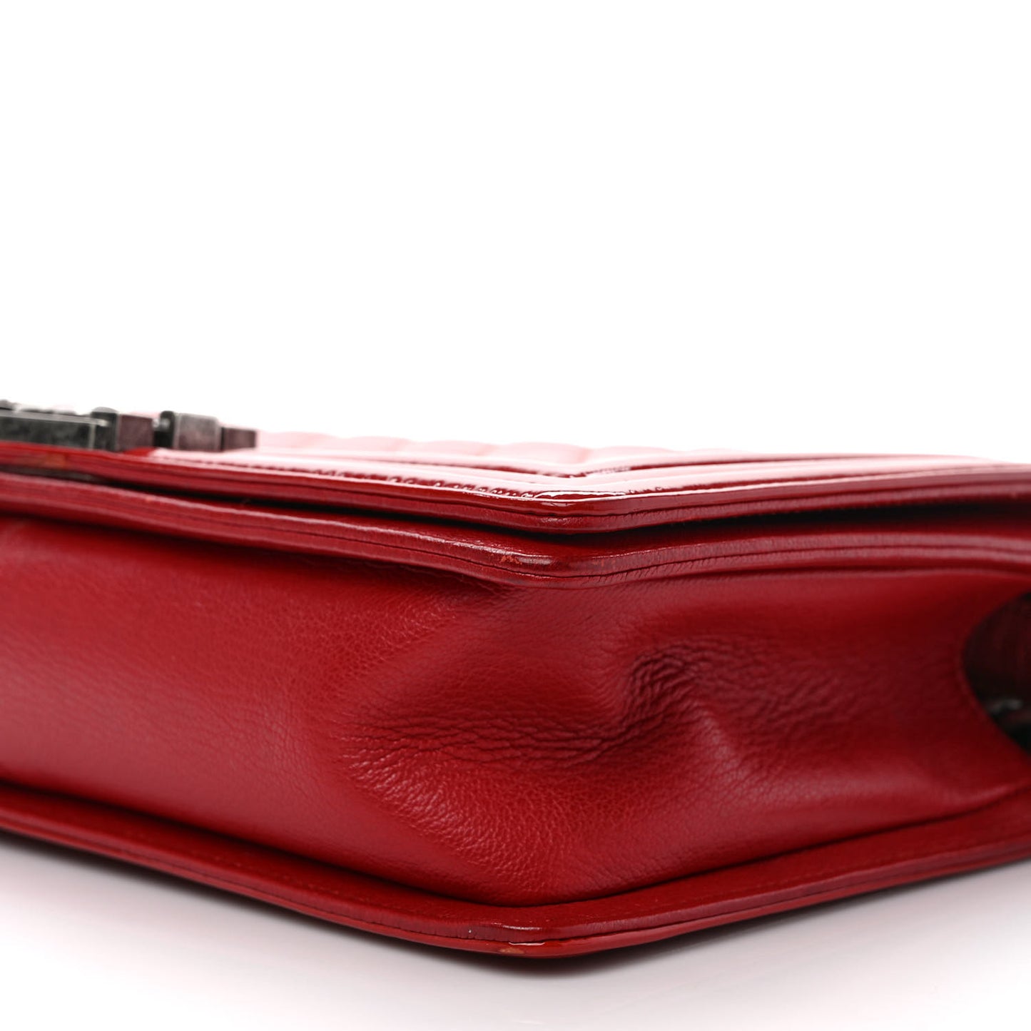 Patent Goatskin Quilted New Medium Boy Flap Red