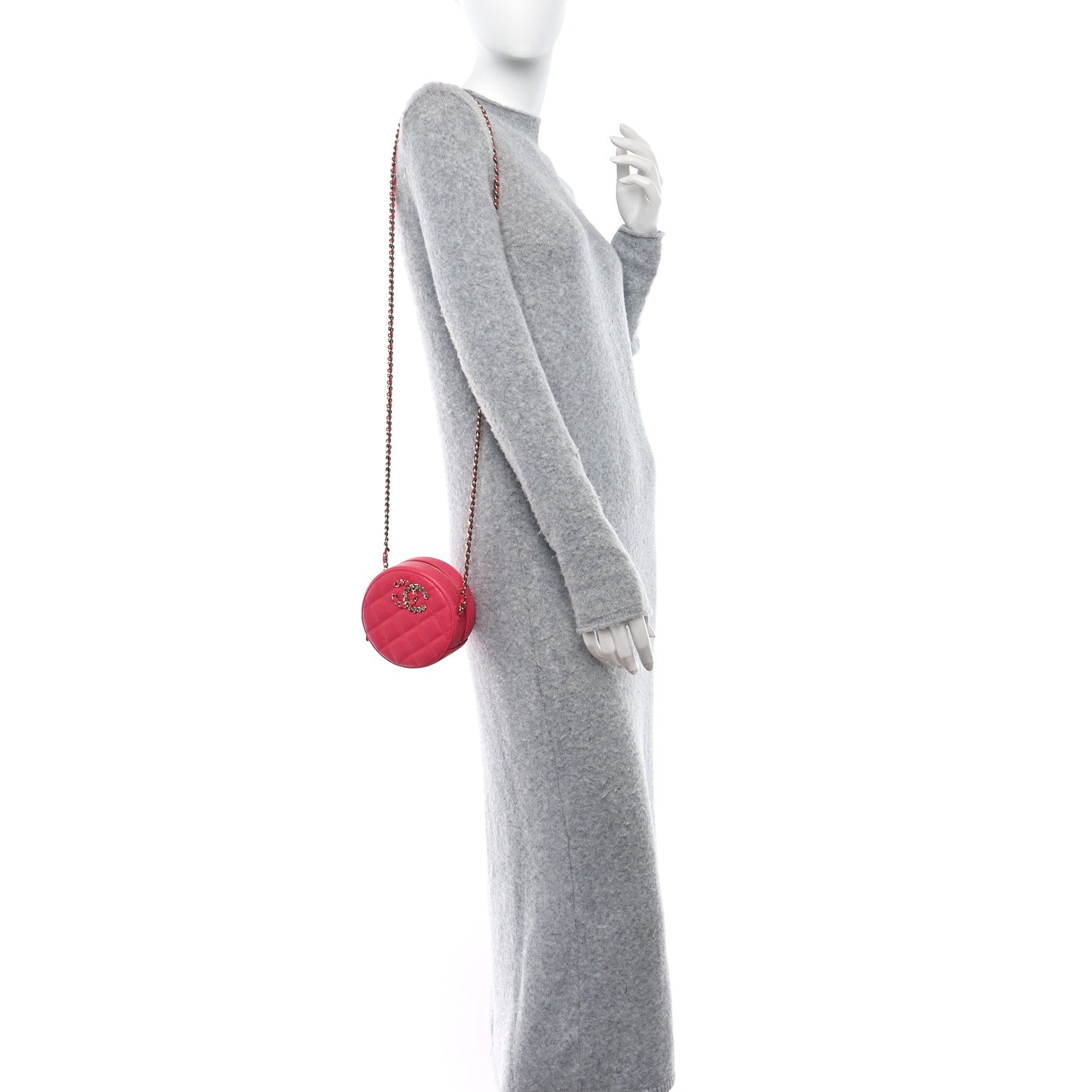 Chanel Caviar Quilted French New Wave Round Clutch With Chain Pink 2 of 8