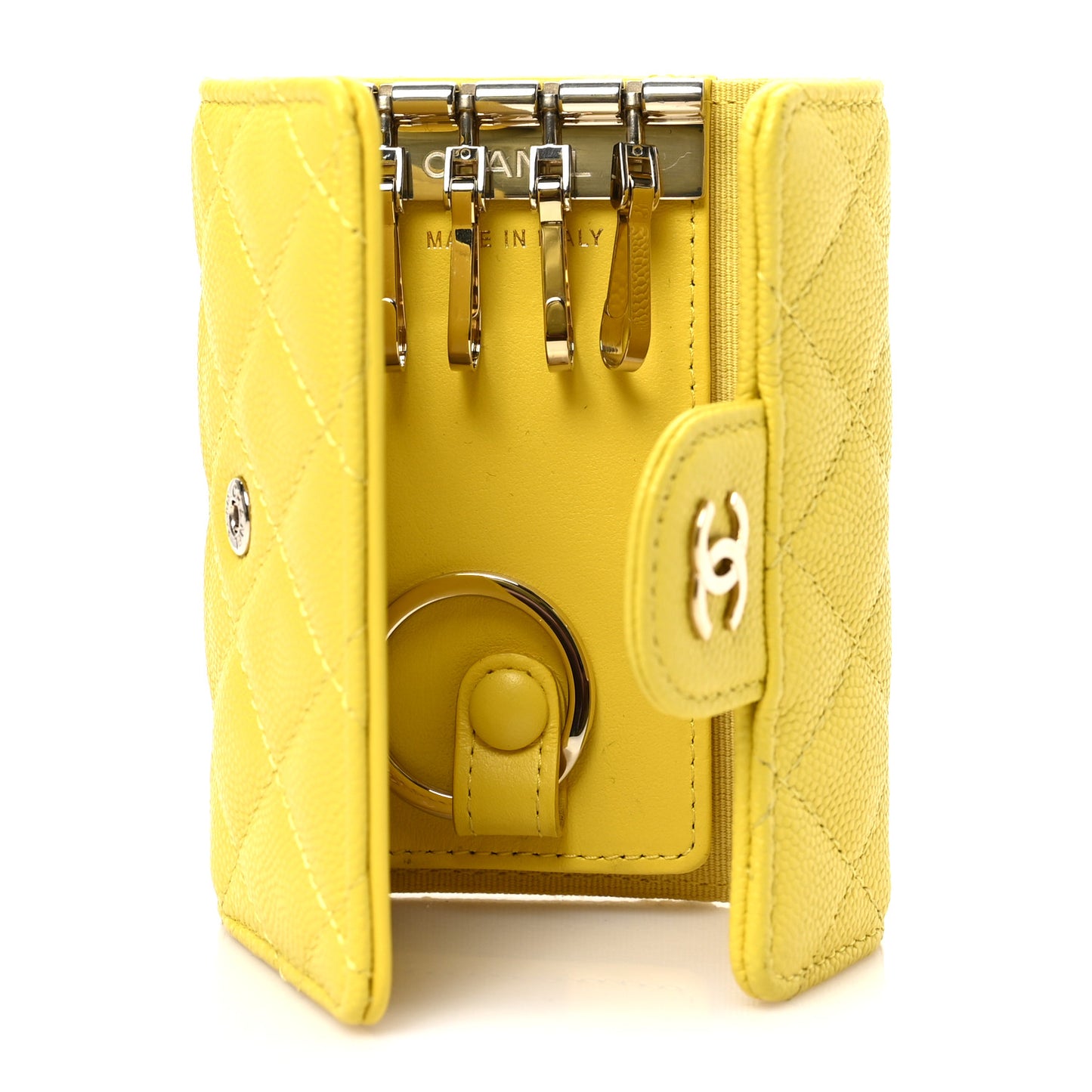 Caviar Quilted Classic 4 Key Holder Wallet Yellow