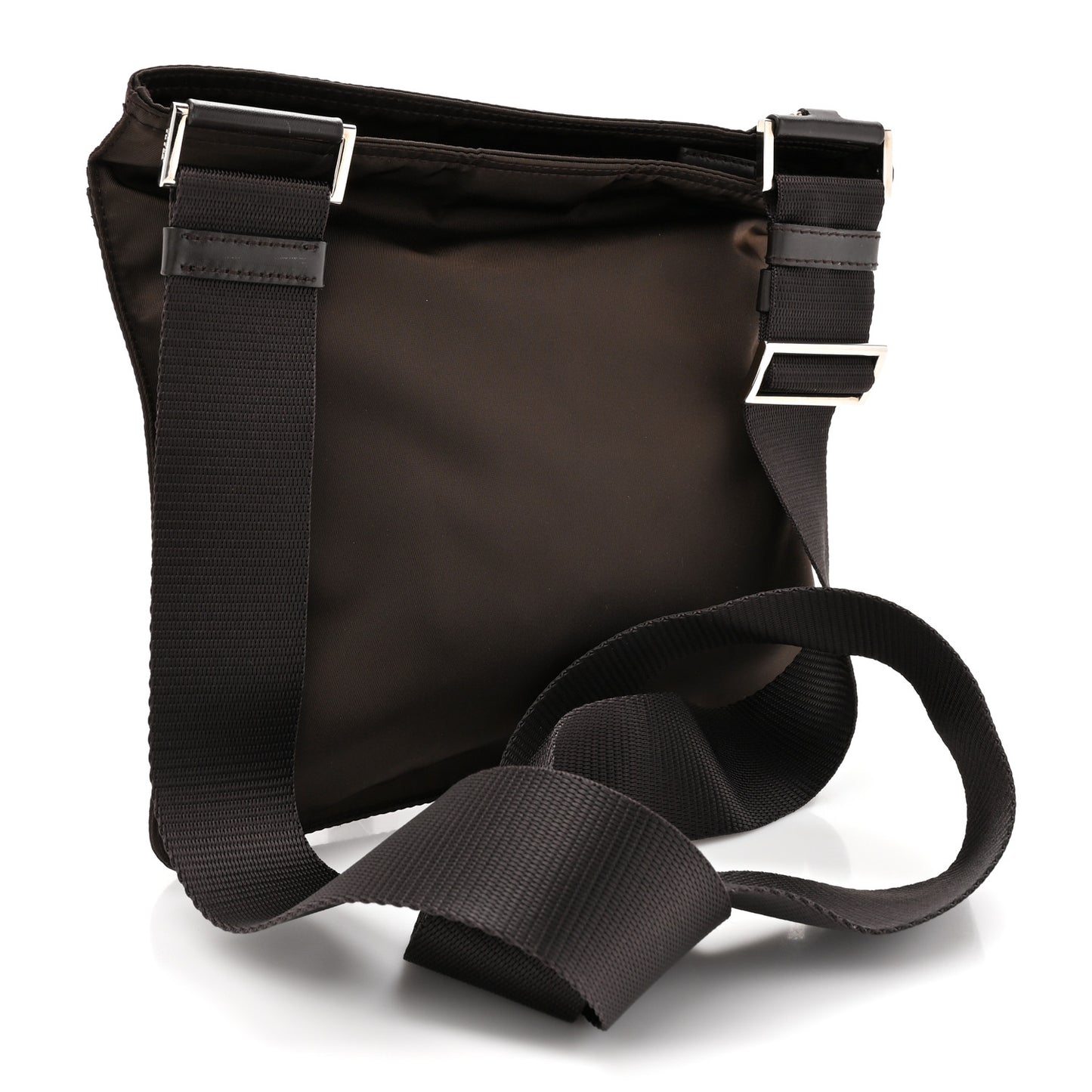 Re-Nylon Saffiano Pocket Flat Messenger Bag Cacao