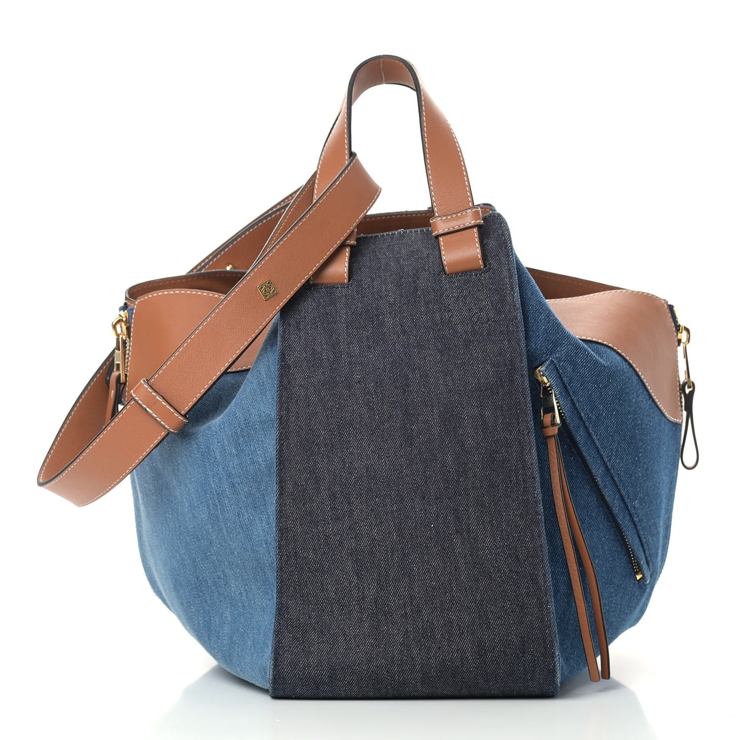 Calfskin Denim Medium Hammock Shoulder Bag Multitone Tan