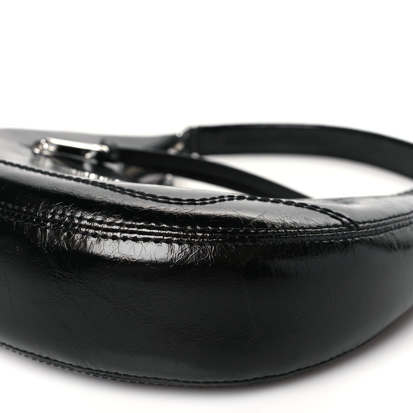 Crinkled Calfskin Crusier Crescent Bag Black