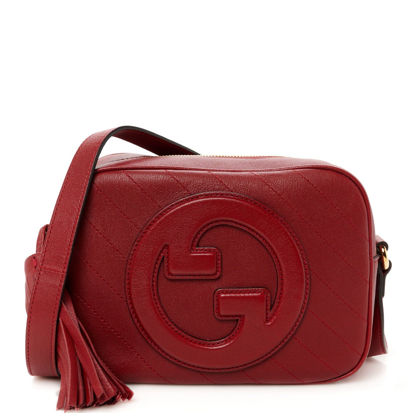 Sakai Be Green Calfskin Diagonal Stitched Small Blondie Shoulder Bag Rosso