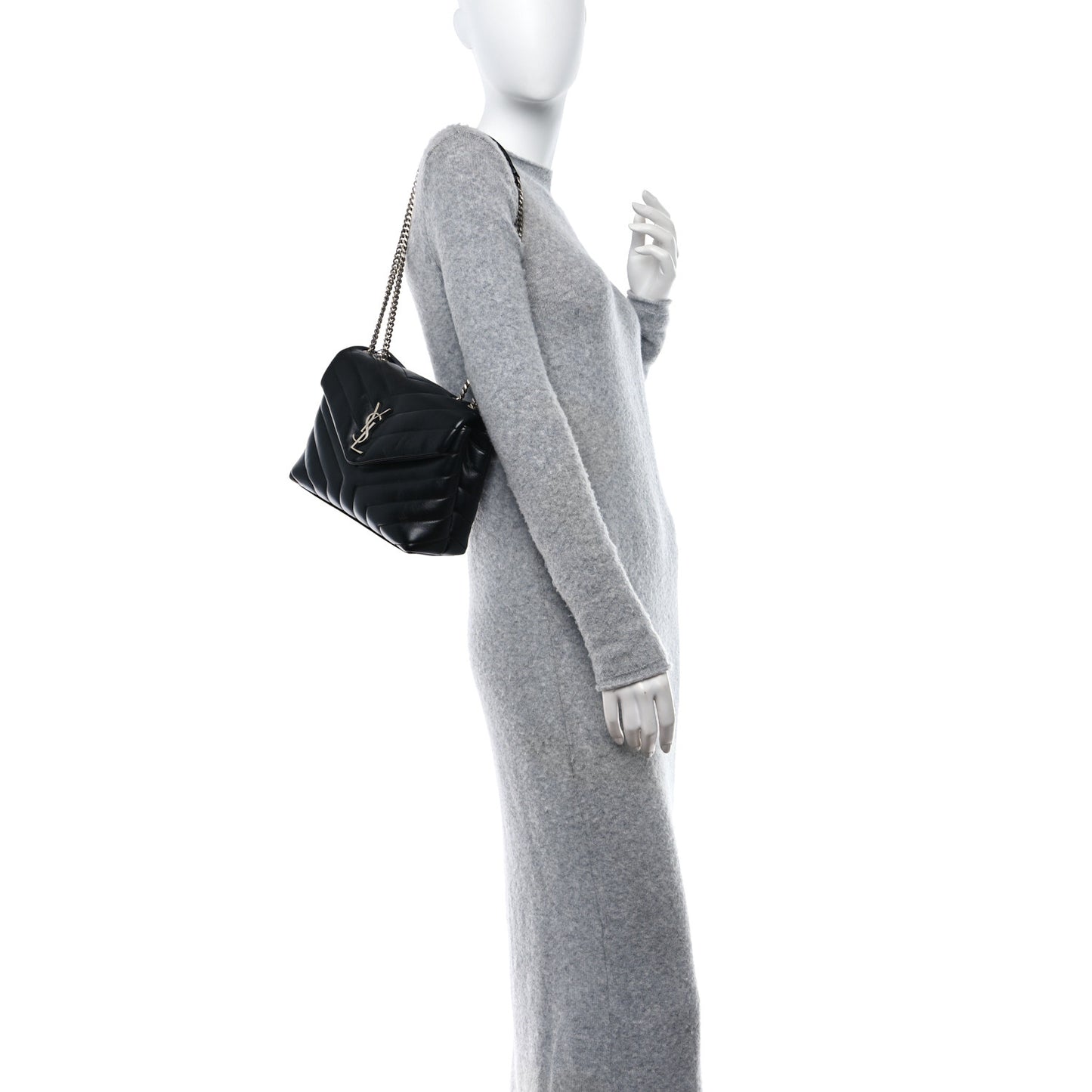 Calfskin Y Quilted Monogram Small Loulou Chain Satchel Black